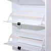 A close-up view of a white shoe cabinet with two open shelves. Produktbild-Vorschau