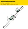 A linear rail with two blocks on a white background, with dimensions and specifications shown. Podgląd zdjęcia produktu