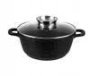 A black speckled pot with a glass lid and silver handles, isolated on a white background. Produktbild-Vorschau