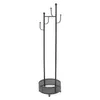 A black coat rack with a round mesh base and wheels. Podgląd zdjęcia produktu