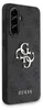 A black phone case with a repeating Guess logo pattern and a large Guess logo in the center. Produktbild-Vorschau