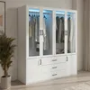 Kleiderschrank 160cm mit 4 Glastüren LED Beleuchtung Produktbild-Vorschau 1