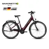 A studio shot of a burgundy electric bicycle against a white background. Produktbild-Vorschau