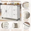 A kitchen island cart with multiple storage options, shown in various close-up views and with descriptive text. Anteprima dell’immagine prodotto