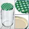 A collage showing a glass jar with a green checkered lid, a close-up of the lid, and a close-up of the inside of the lid. Podgląd zdjęcia produktu