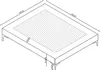 An isometric view of a blue upholstered bed frame with dimensions indicated. Produktbild-Vorschau