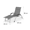 A gray chaise lounge with dimensions indicated by dashed lines and text. Náhľad obrázku produktu