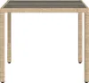vidaXL Gartentisch mit Glasplatte Beige 90x90x75 cm Poly Produktbild-Vorschau 5