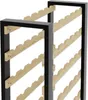 A close-up view of two black metal framed wooden wine racks, showing the angled wooden shelves designed to hold wine bottles. Produktbild-Vorschau