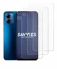 A blue smartphone is shown next to several clear screen protectors. The screen protectors are layered on top of each other, with the brand name 'SAVVIES' and 'SMART PROTECTION' printed on the phone's screen. Produktbild-Vorschau