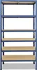 A blue metal shelving unit with tan shelves against a white background. Podgląd zdjęcia produktu