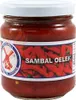 A jar of Sambal Oelek chili paste with a white lid and a label featuring red chilies and a windmill logo. Voir les images du produit