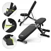 A black adjustable training bench is shown from multiple angles, with close-up insets highlighting specific features. Náhľad obrázku produktu