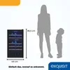A wine cooler is shown next to silhouettes of a woman and a child, with dimensions provided. The text "Einfach das, worauf es ankommt." and the "exquisIT" logo are also visible. Produktbild-Vorschau