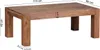 A wooden coffee table with dimensions indicated by measurement lines and text. Produktbild-Vorschau
