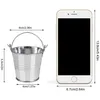 A small metal bucket is shown next to a smartphone to illustrate its size. Dimensions are provided for both items. Produktbild-Vorschau
