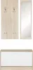 A set of hallway furniture including a coat rack, a mirror, and a shoe cabinet, displayed against a white background. Produktbild-Vorschau
