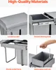 A collage of four images showing different features of a pull-out kitchen trash can. Produktbild-Vorschau