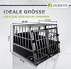 A dog transport box with dimensions and branding. Produktbild-Vorschau
