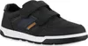 A black sneaker with blue and tan accents and white soles is shown against a white background. Produktbild-Vorschau