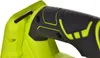 A close-up shot of the handle and part of the body of a green and black power tool with yellow accents. Produktbild-Vorschau