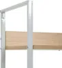 Close-up view of a white metal shelf with a light brown wooden shelf. Podgląd zdjęcia produktu