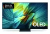 A Samsung OLED TV is displayed against a white background, showcasing its screen with abstract colorful imagery and prominent branding. Produktbild-Vorschau