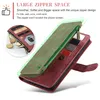 A close-up of a red leather wallet-style phone case with a zipper compartment, showing its features. Produktbild-Vorschau