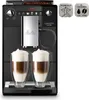 A black automatic coffee machine with two glasses of latte macchiato. Produktbild-Vorschau