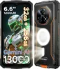 A marketing image showing two views of a rugged smartphone, one front and one back, with overlaid text highlighting its features. Náhled obrázku produktu