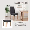 A dining chair and a table in a room setting, with a smaller inset image of the chair's base. Produktbild-Vorschau