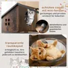 A collage of images showcasing a cat tree with different features, including a cat inside a house-like structure, a hand adjusting a cushion, and a kitten in a clear capsule. Podgląd zdjęcia produktu