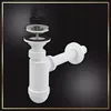 A white siphon and drain assembly for a sink, shown against a black background with a decorative border. Anteprima dell’immagine prodotto