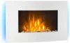 A white electric fireplace with a realistic LED flame effect and decorative stones at the base. Náhled obrázku produktu