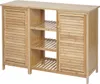 A light brown bamboo cabinet with two slatted doors and three open shelves in the center. Podgląd zdjęcia produktu