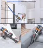 A collage of images showing a woman using a cordless vacuum cleaner in different settings: cleaning blinds, on a kitchen counter, and on a sofa. Produktbild-Vorschau