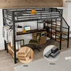 A loft bed with a desk, wardrobe, and shelves, set up in a room. Náhled obrázku produktu