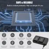 A marketing image showing a battery charger with two batteries and icons representing safety features. Náhled obrázku produktu