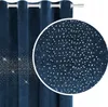 A close-up view of a dark blue velvet curtain with scattered silver crystals. Podgląd zdjęcia produktu