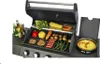A gas grill with food items on it and next to it. Produktbild-Vorschau
