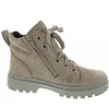 A single taupe leather boot with laces and a zipper is shown against a white background. Produktbild-Vorschau