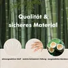 A marketing image featuring a bamboo forest background with text overlays and circular insets highlighting product features. Produktbild-Vorschau