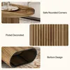 Collage of images showing details of a wooden coffee table, including its rounded corners, fluted design, and bottom structure. Voir les images du produit