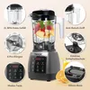 A blender with various features highlighted by text overlays and inset images. Produktbild-Vorschau
