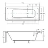 Technical drawing of a bathtub with dimensions. Produktbild-Vorschau