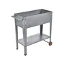 A galvanized metal raised garden bed on a stand with wheels, shown against a white background. Produktbild-Vorschau