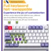 A close-up marketing image of a mechanical keyboard, showcasing its hot-swappable switch feature and customizable keycaps. Produktbild-Vorschau