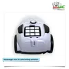 A white vacuum cleaner viewed from the back, with a filter compartment visible. A logo and text overlay are present. Produktbild-Vorschau