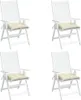Four white folding chairs with cream cushions are arranged in a grid against a white background. Produktbild-Vorschau
