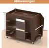 A diagram showing the dimensions of a wooden side table with shelves and wheels. Anteprima dell’immagine prodotto